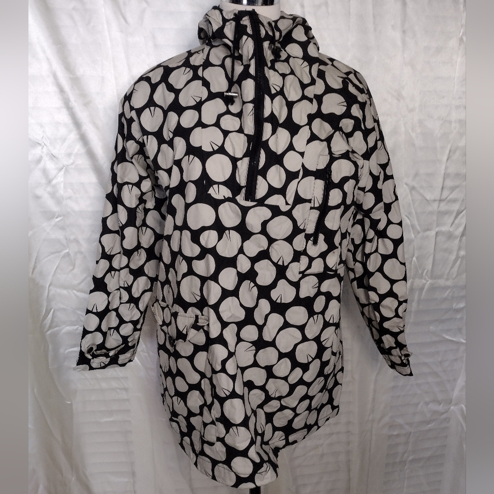 Gudrun Sjoden Anorak Jacket Womens S Off White Black Cotton Hooded Abstract Dots